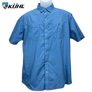Kuhl Men’s Medium Blue Stealth Woven Short Sleeve Button‎ Up Shirt UPF 30+
